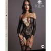 Le Desir Criss Cross Neck Bodystocking - O/S - Black