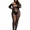 Le Desir Lace Sleeved Bodystocking - Queen - Black