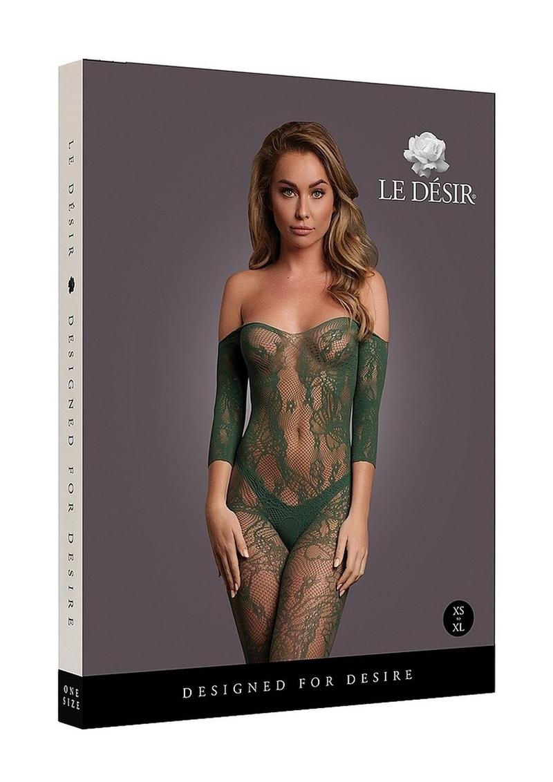 Le Desir Lace Long Sleeved Bodystocking - O/S - Green