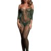 Le Desir Lace Long Sleeved Bodystocking - O/S - Green
