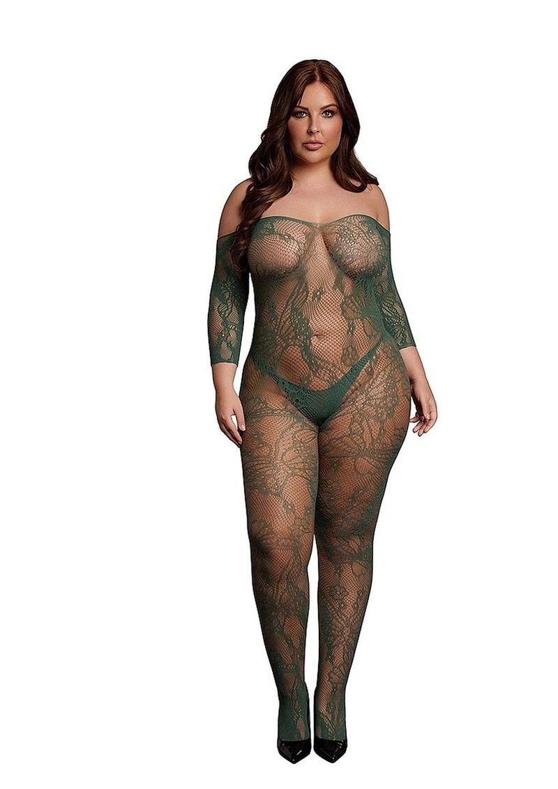 Le Desir Lace Long Sleeved Bodystocking - Queen - Green