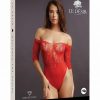 Le Desir Crotchless Rhinestone Teddy - O/S - Red