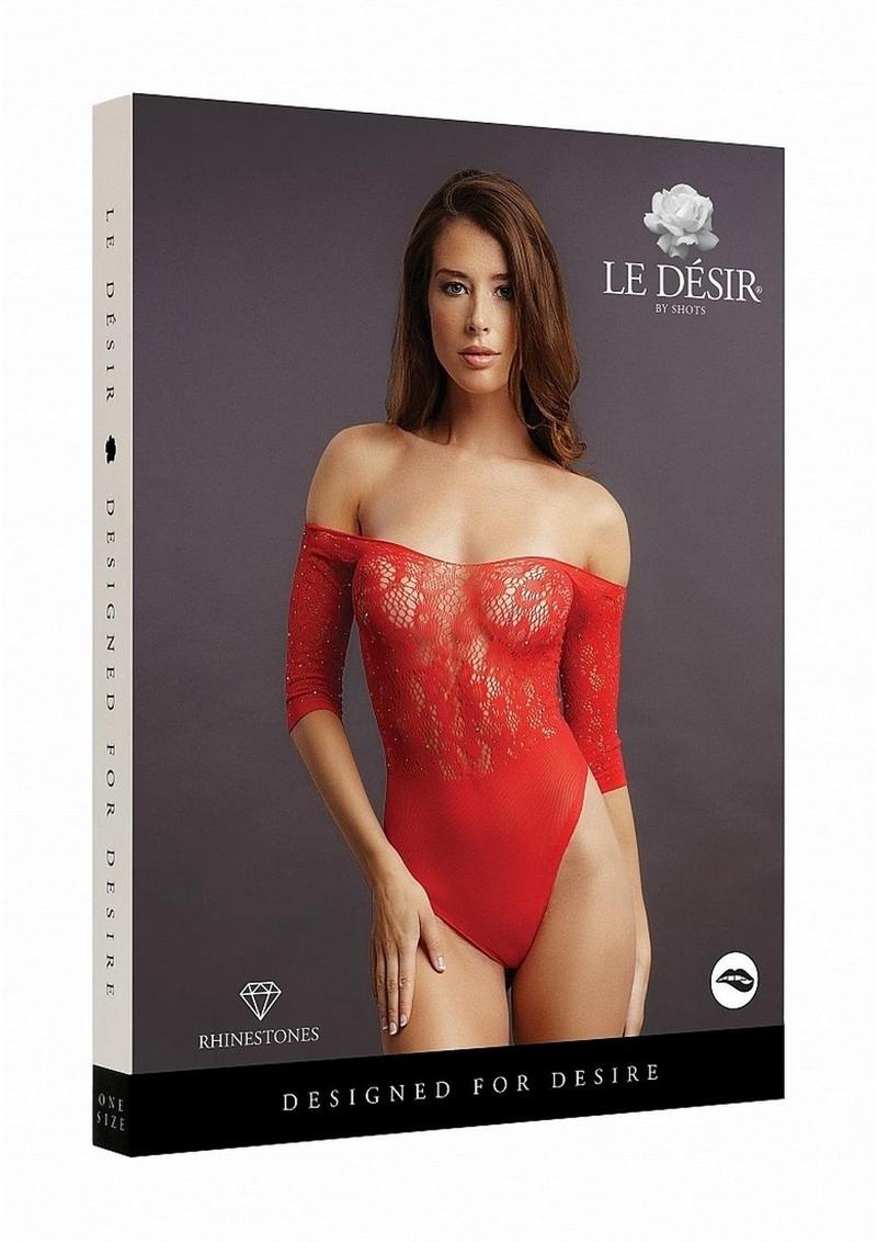 Le Desir Crotchless Rhinestone Teddy - O/S - Red