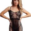 Le Desir Knee Length Lace and Fishnet Dress - O/S - Black
