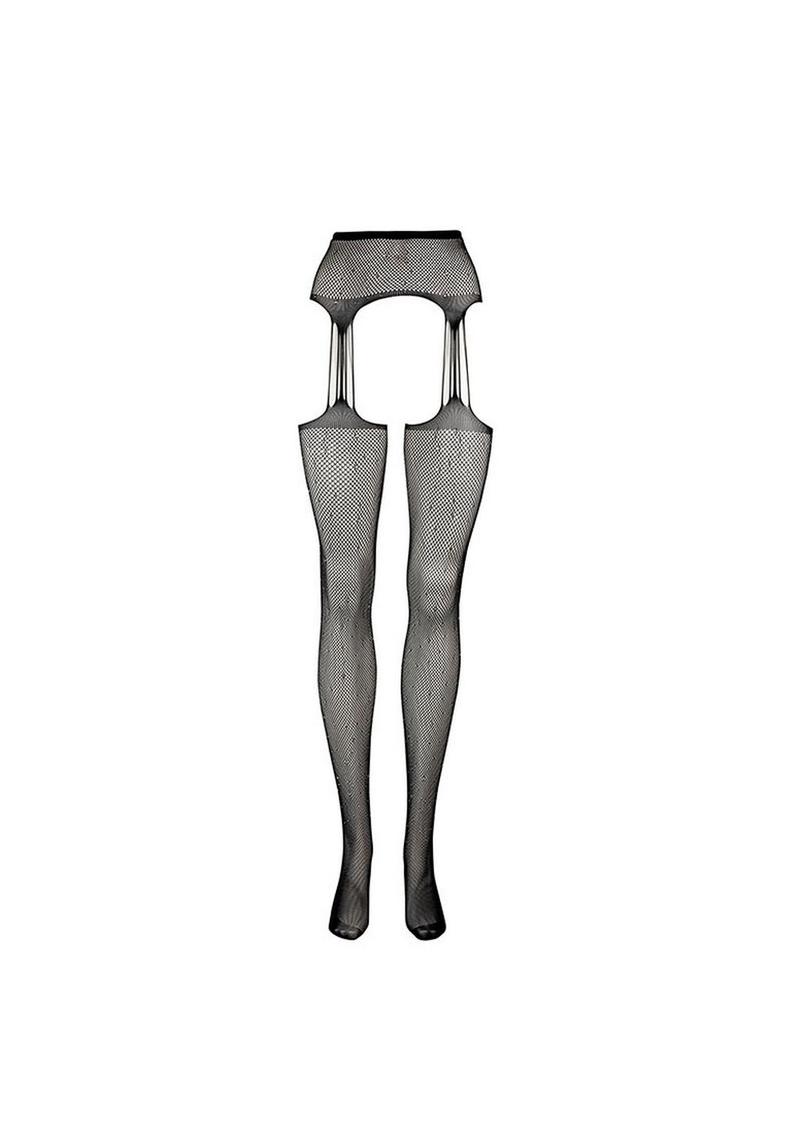 Le Desir Suspender Rhinestone Pantyhose - OS - Black