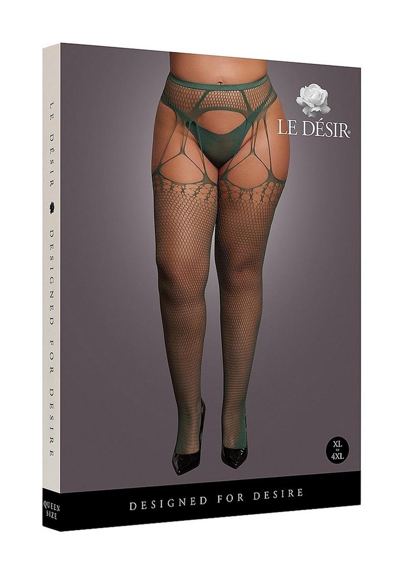 Le Desir Shredded Suspender Pantyhose - Queen - Green