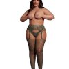 Le Desir Fishnet and Lace Garterbelt Stocking - Queen - Green