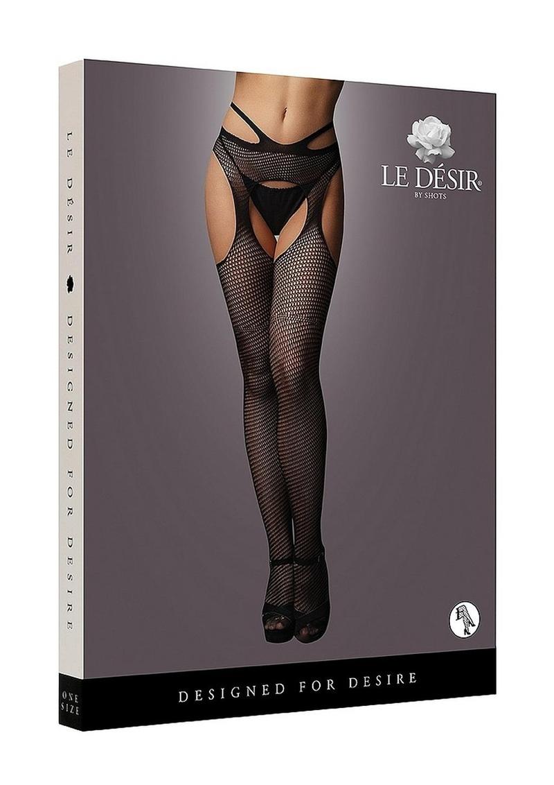 Le Desir Suspender Pantyhose with Strappy Waist - O/S - Black