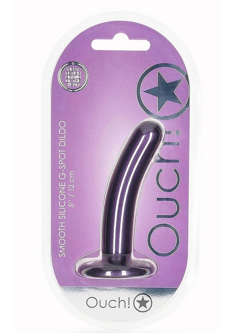 Ouch! Smooth G-Spot Silicone Dildo 5in - Metallic Purple