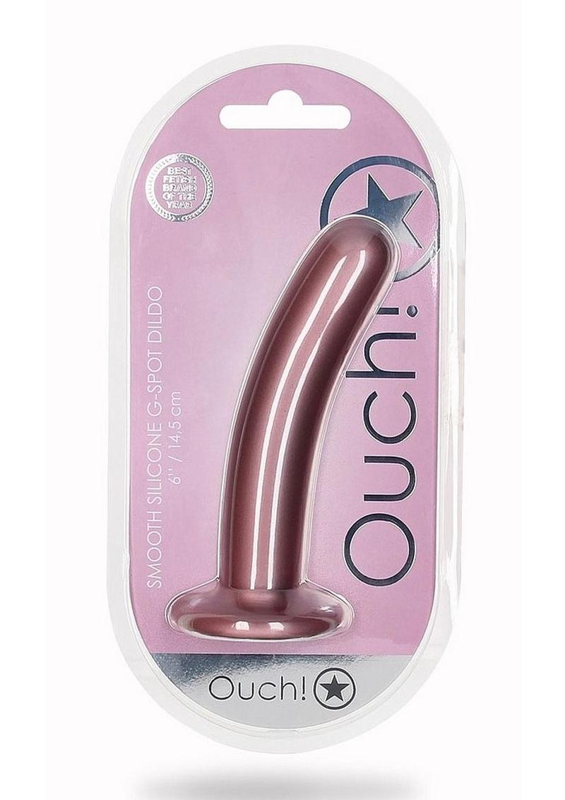 Ouch! Smooth G-Spot Silicone Dildo 6in - Metallic Rose Gold