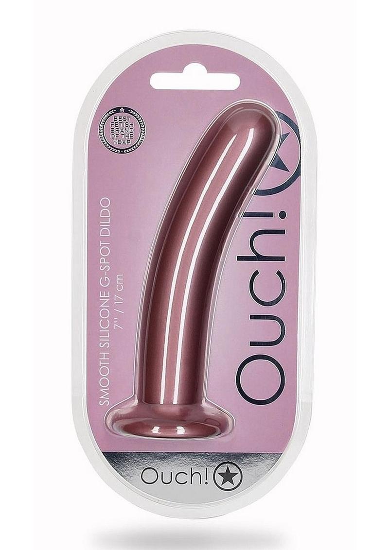 Ouch! Smooth G-Spot Silicone Dildo 7in - Metallic Rose Gold