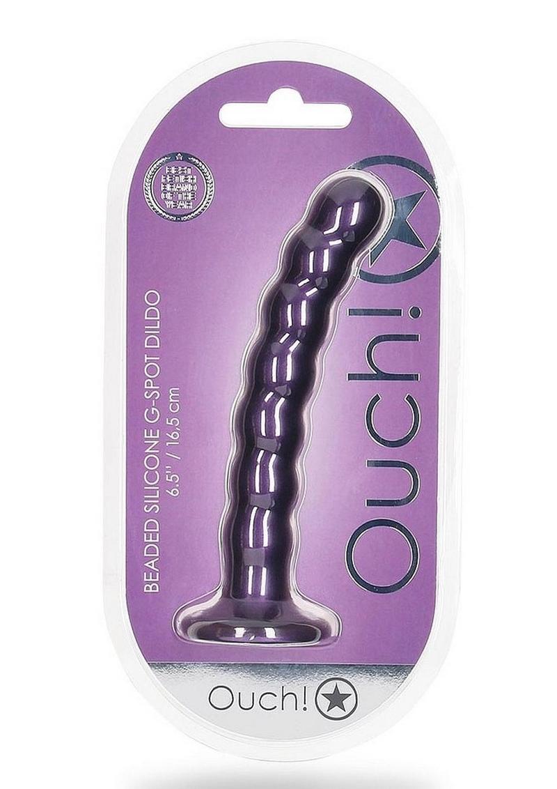 Ouch! Beaded G-Spot Silicone Dildo 6.5in - Metallic Purple