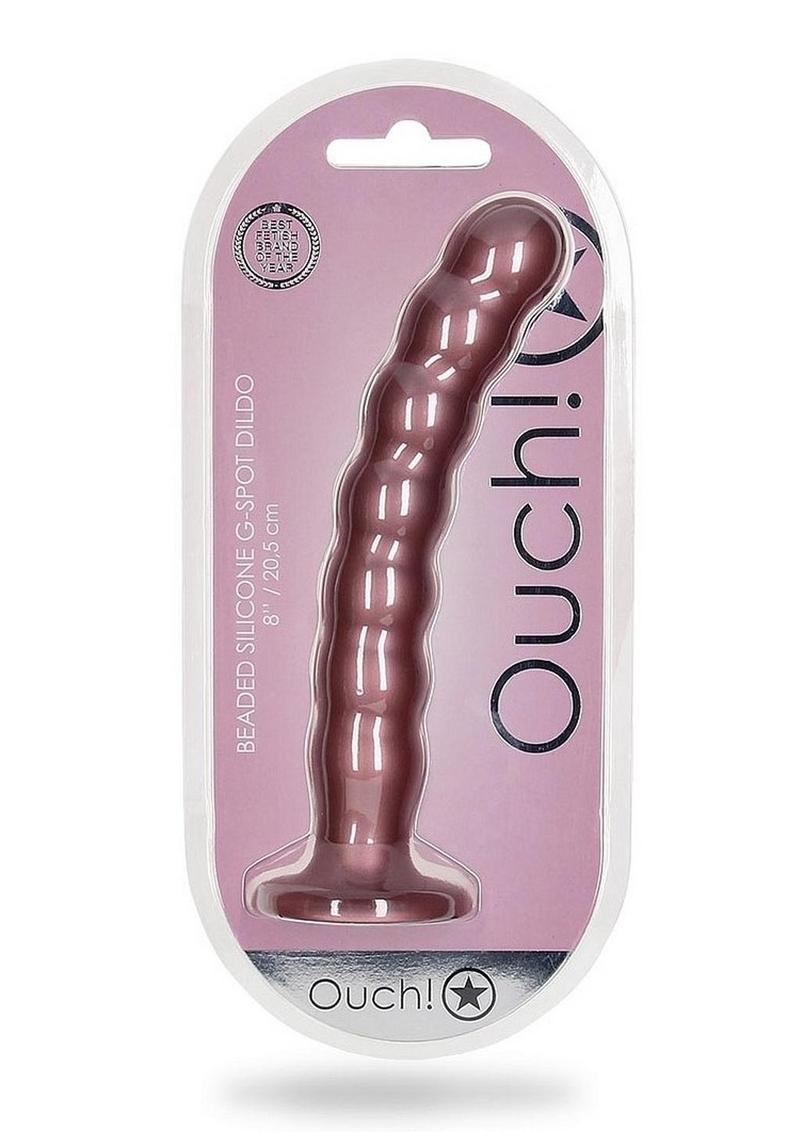 Ouch! Beaded G-Spot Silicone Dildo 8in - Metallic Rose Gold