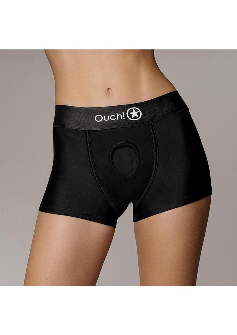 Ouch! Vibrating Strap-On Boxer Rechargeable - XS/SM - Black