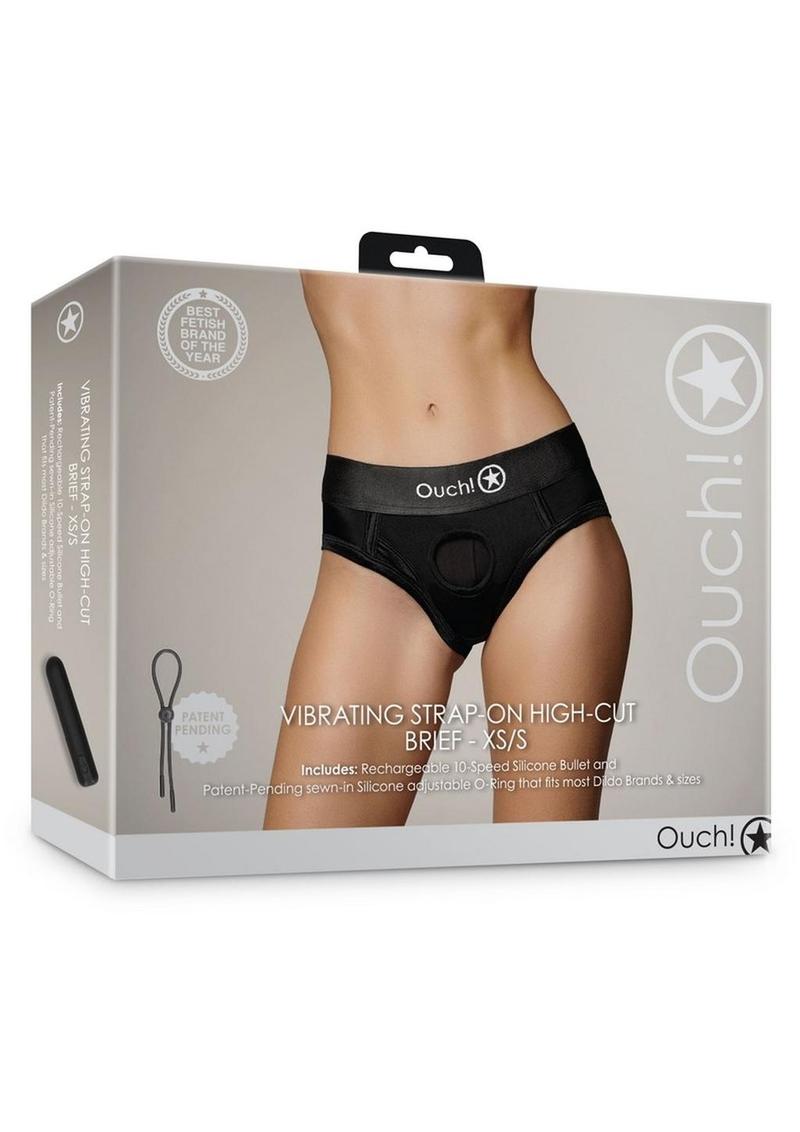 Ouch! Vibrating Strap-On High-Cut Brief Rechargeable - XS/SM - Black