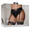 Ouch! Vibrating Strap-On Thong with Adjustable Garters Rechargeable - XL/2XL - Black