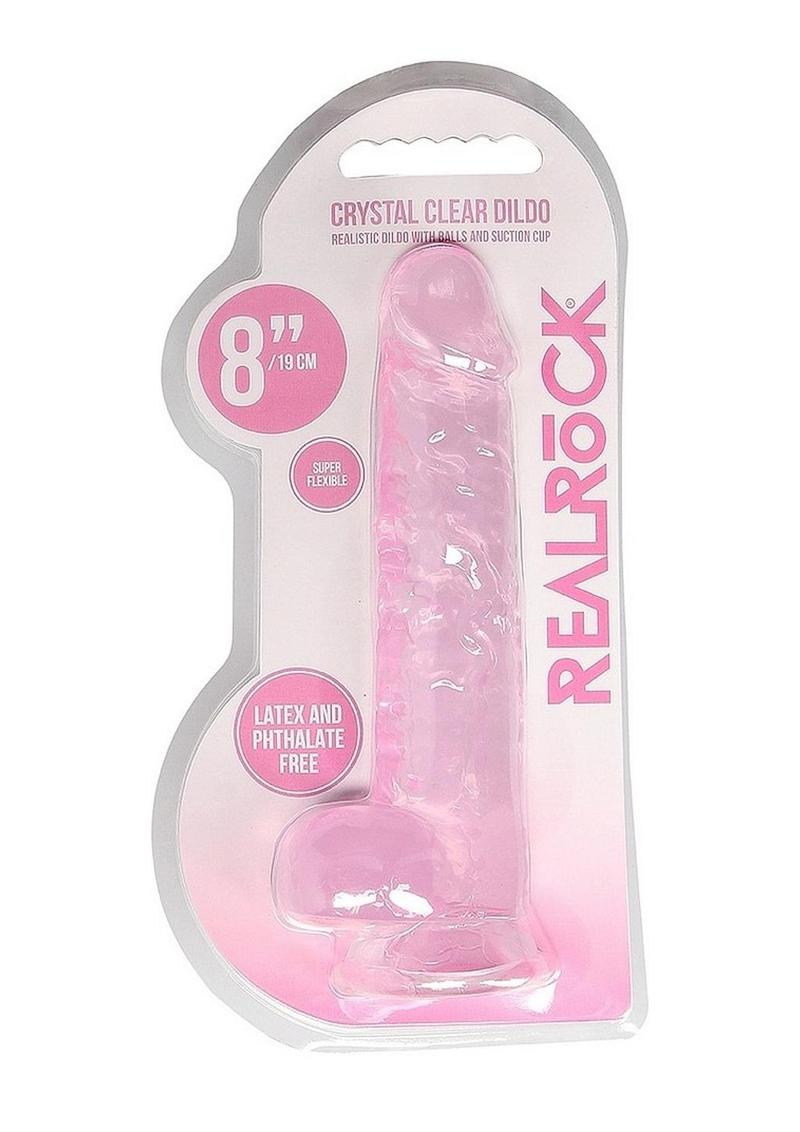 RealRock Crystal Clear Dildo with Balls 8in - Pink