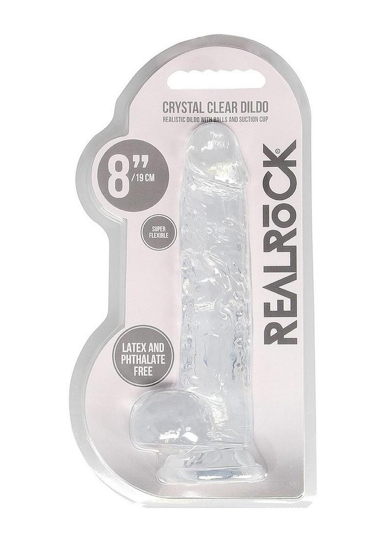 RealRock Crystal Clear Dildo with Balls 8in - Clear