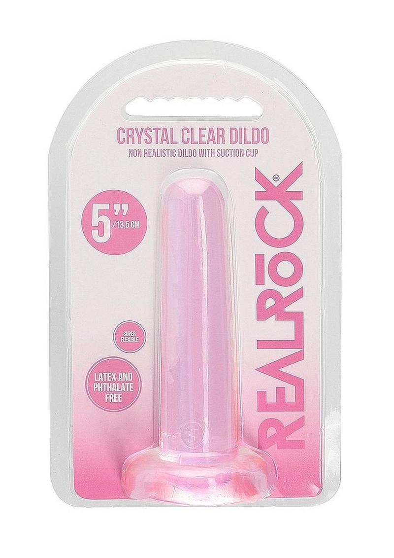 RealRock Crystal Clear Non Realistic Dildo with Suction Cup 5.3in - Pink