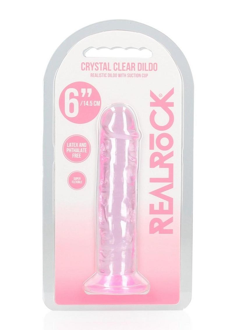 RealRock Crystal Clear Straight No Balls Dildo 6in - Pink