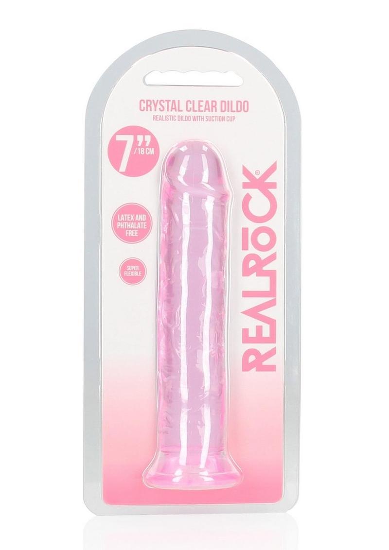 RealRock Crystal Clear Straight No Balls Dildo 7in - Pink