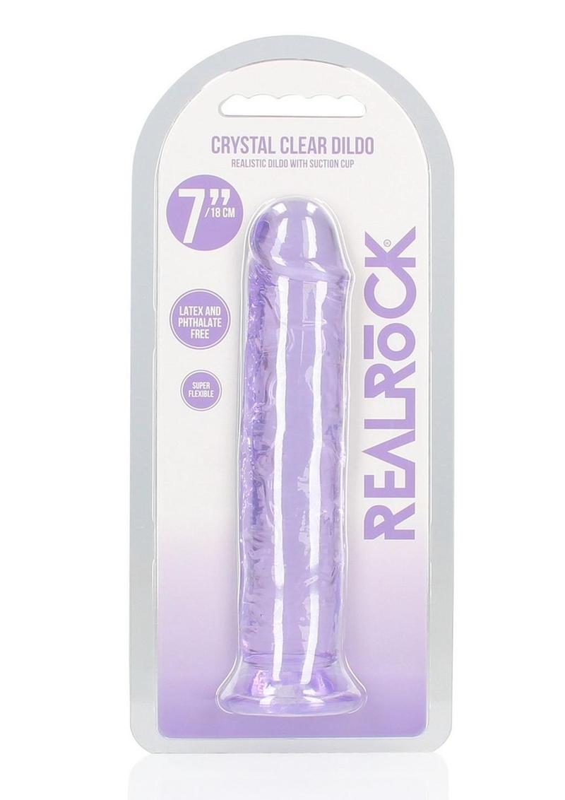 RealRock Crystal Clear Straight No Balls Dildo 7in - Purple