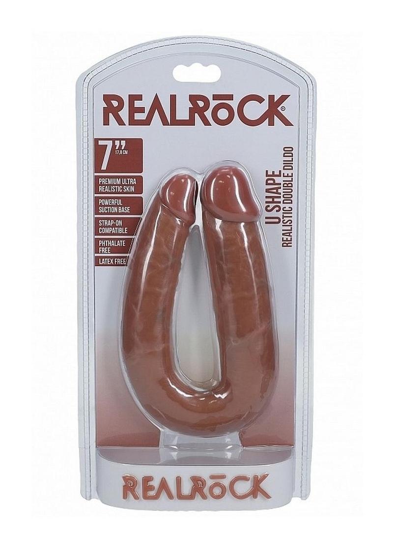 RealRock Ultra Realistic Skin U Shaped Dual Penetration 7in - Caramel