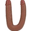 RealRock Ultra Realistic Skin U Shaped Double Dildo 9in - Caramel