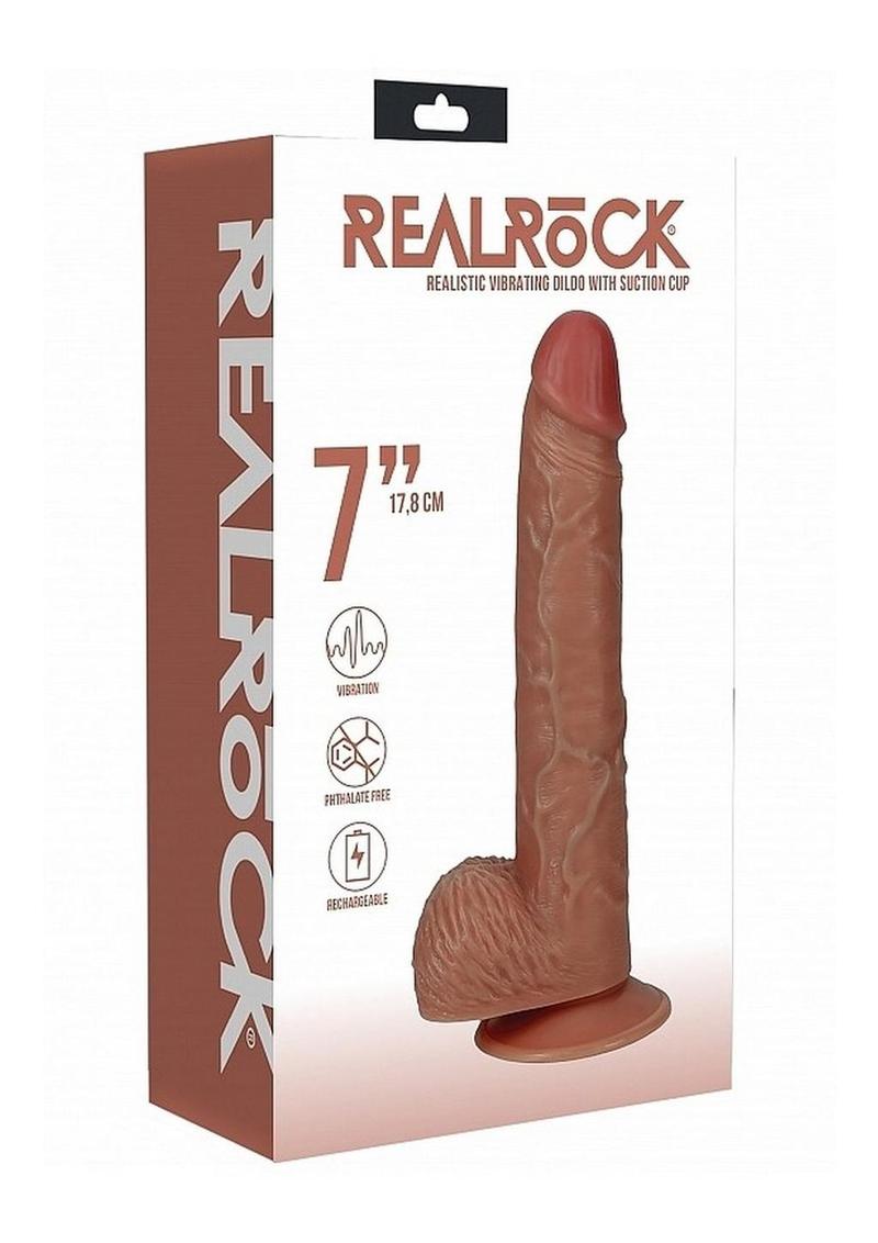 RealRock Vibrating Cock with Balls 7in - Caramel