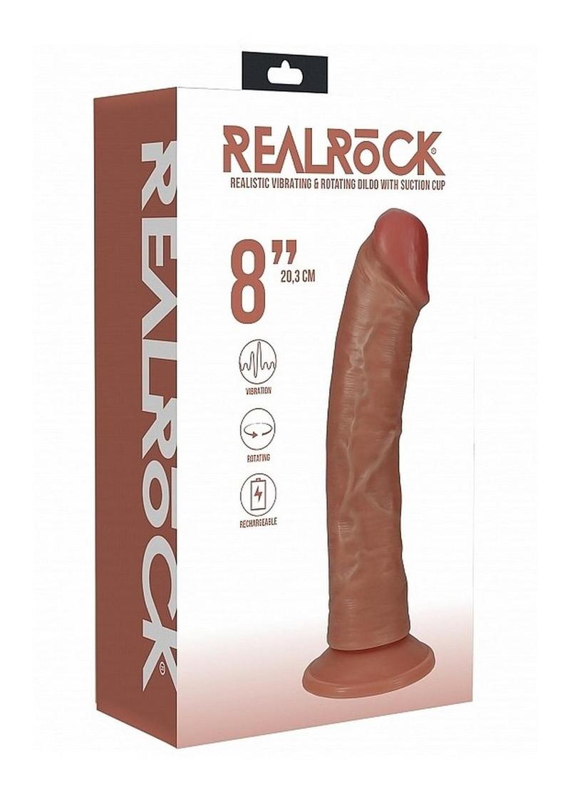 RealRock Vibrating and Rotating Cock Regular Curved 8in - Caramel