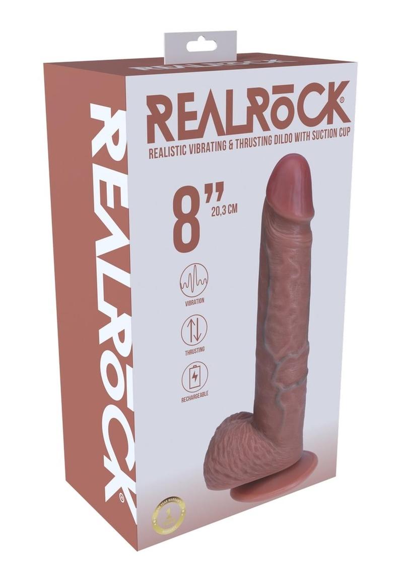 RealRock Vibrating and Thrusting Cock with Balls 8in - Caramel