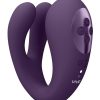 Vive YOKO Rechargeable Silicone Tripe Motor Dual Prongs with Clitoral Pulse Wave Vibrator - Purple