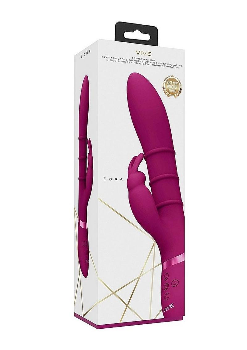 Vive SORA Rechargeable Silicone Triple Motor Up and Down Vibrating Triple Ring Rabbit - Pink