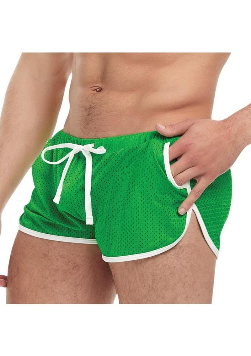 Goal Line Side Split Mesh Booty Shorts - Large/XLarge - Green