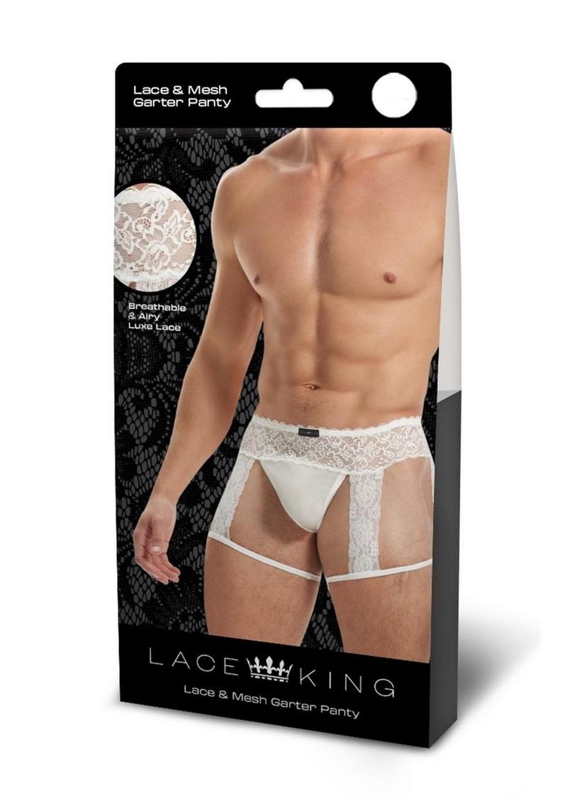 Lace King Men`s Lace and Mesh Garter Panty - M/L - White