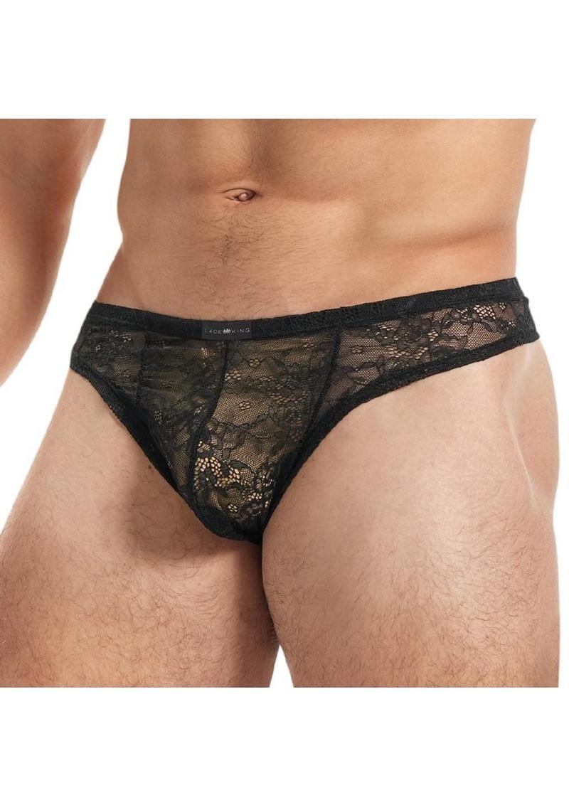 Lace King Lace Thong - S/M - Black