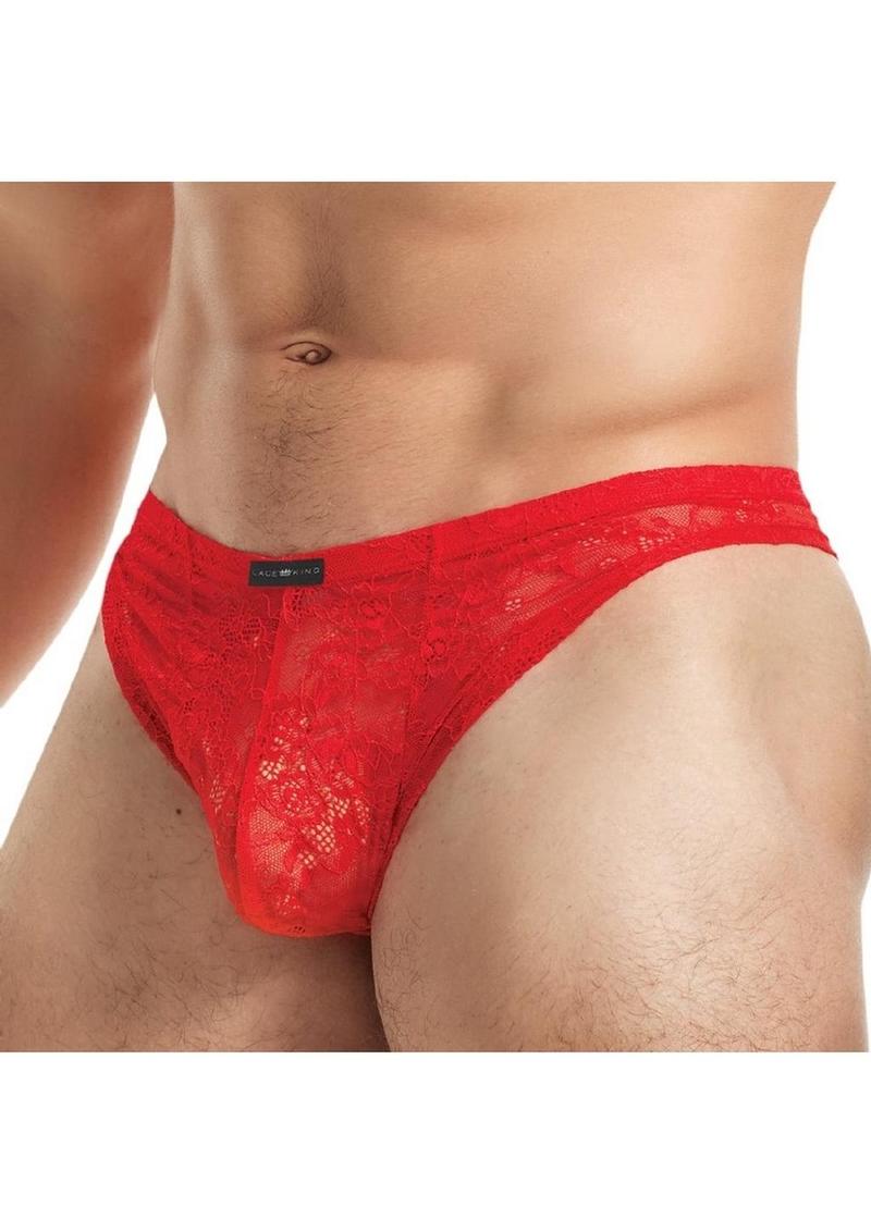 Lace King Lace Thong - S/M - Red