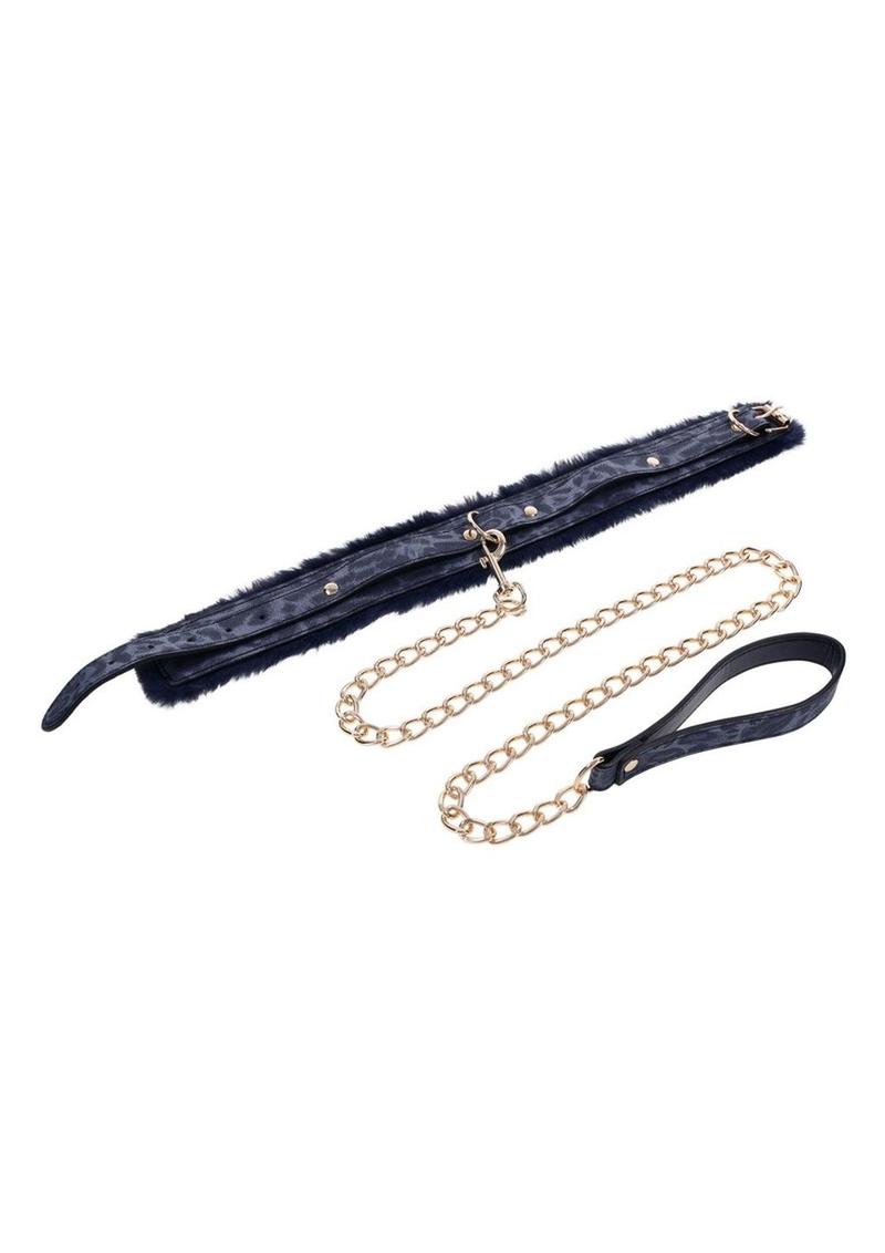 Sex and Mischief Cougar Fur Collar andamp; Leash - Navy/Gold