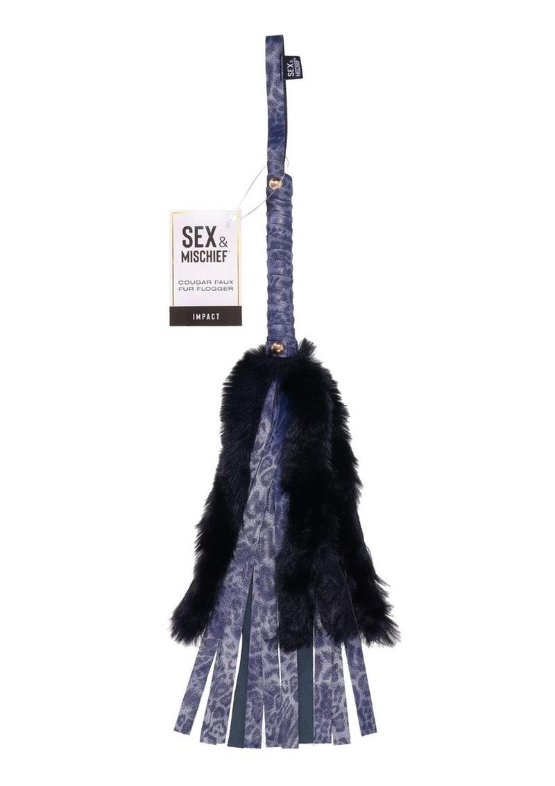 Sex and Mischief Cougar Faux Fur Flogger - Navy/Black