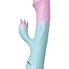 Cotton Candy Jawbreaker Rechargeable Silicone Rabbit Vibrator With Clitoral Stimulator - Fuschia/Aqua