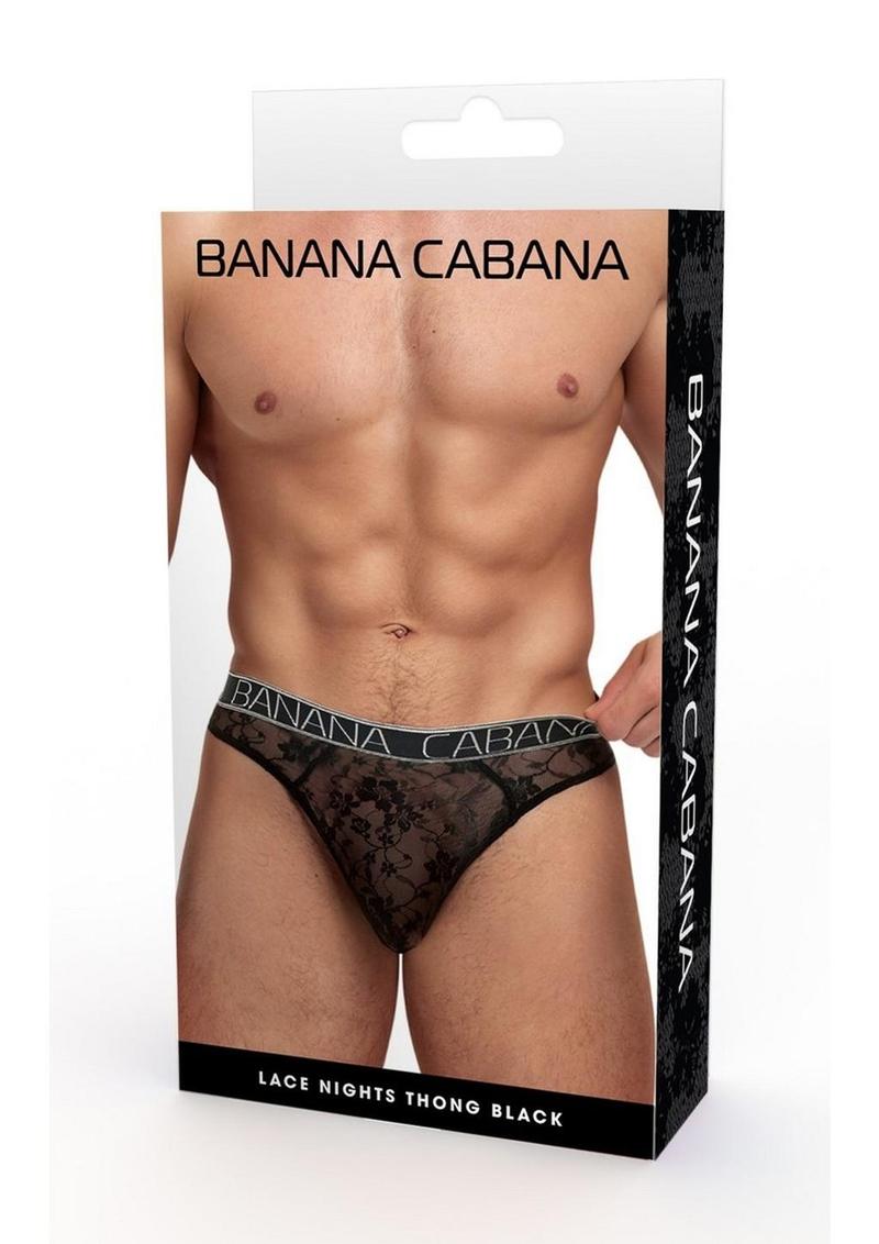 Banana Cabana Lace Nights Thong - Medium/Large - Black