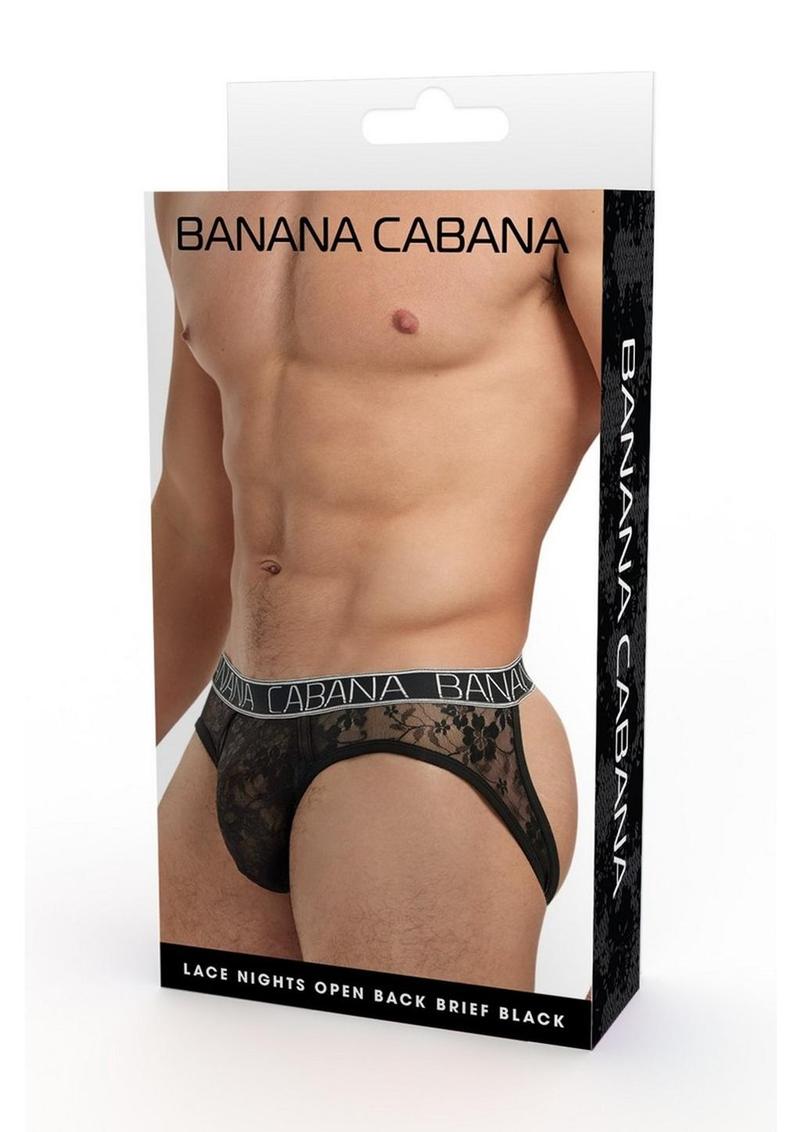 Banana Cabana Lace Nights Open Back Brief - Medium/Large - Black