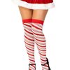 Leg Avenue Candy Cane Lurex Striped Over the Knee Socks - OS - White