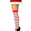 Leg Avenue Candy Cane Lurex Striped Over the Knee Socks - OS - White