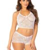 Mini Heart Trimmed Heart Net Halter Cami and Boy Short Panty (2 Piece) - OS - White