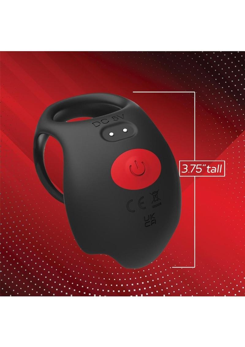 Red Dot Silicone Rechargeable Vibrating Cock Ring with Remote Control V3 - Black/Red