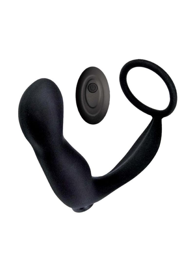 Ass-Sation Remote Controlled Contoured Rechargeable Silicone Anal Plug - Black