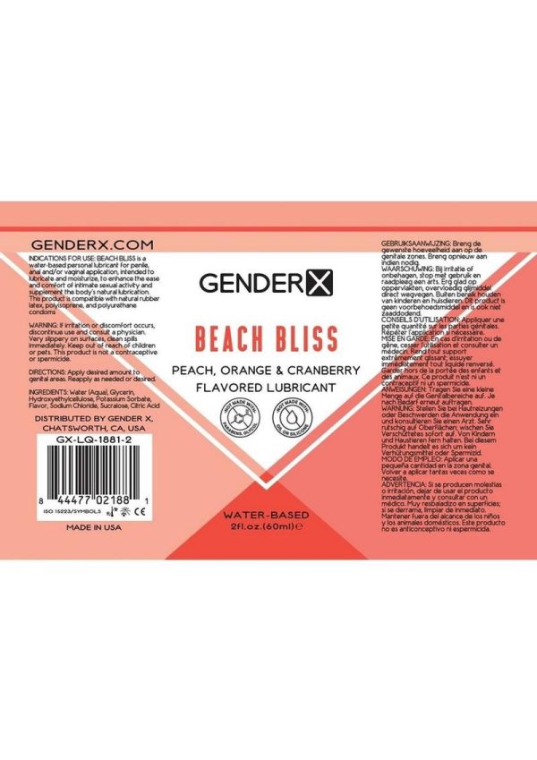 Gender X Beach Bliss Water Based Flavored Lubricant 2oz. - Peach - Image 2