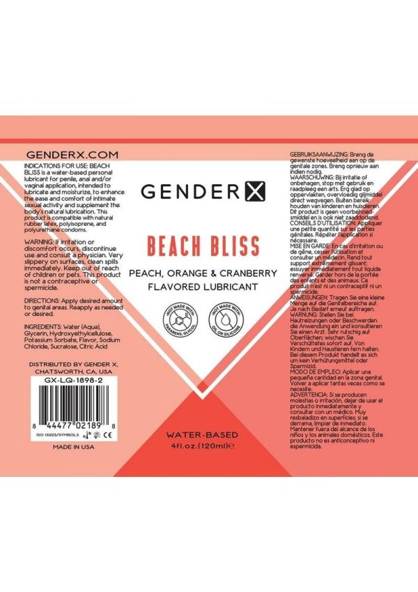 Gender X Beach Bliss Water Based Flavored Lubricant 4oz. - Peach - Image 2