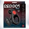 Red Dot Silicone Rechargeable Vibrating Cock Ring with Controller V2 - Black/Red
